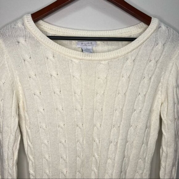 Alfred Sung Cream Cable Knit Crew Neck Sweater Size Large Neutral Minimalist - Picture 2 of 5
